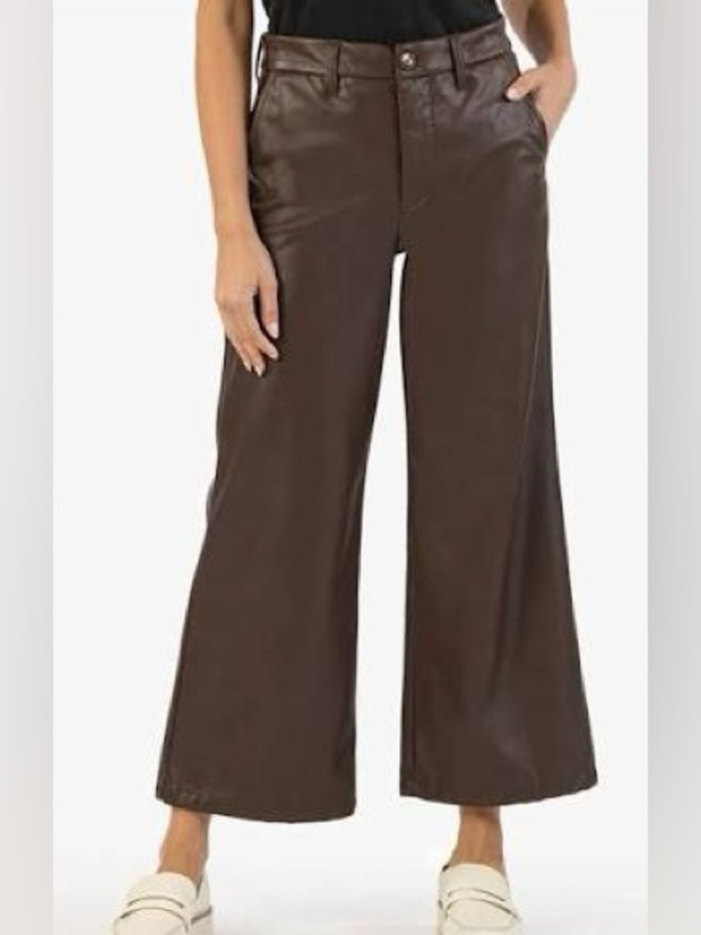 KUT From the Kloth Aubrielle Wide Leg Faux Leather Trousers in Chocolate Size 10